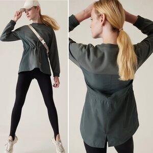 Athleta Army Green Utility Pullover Tunic Sweatshirt Activewear Yoga Size S